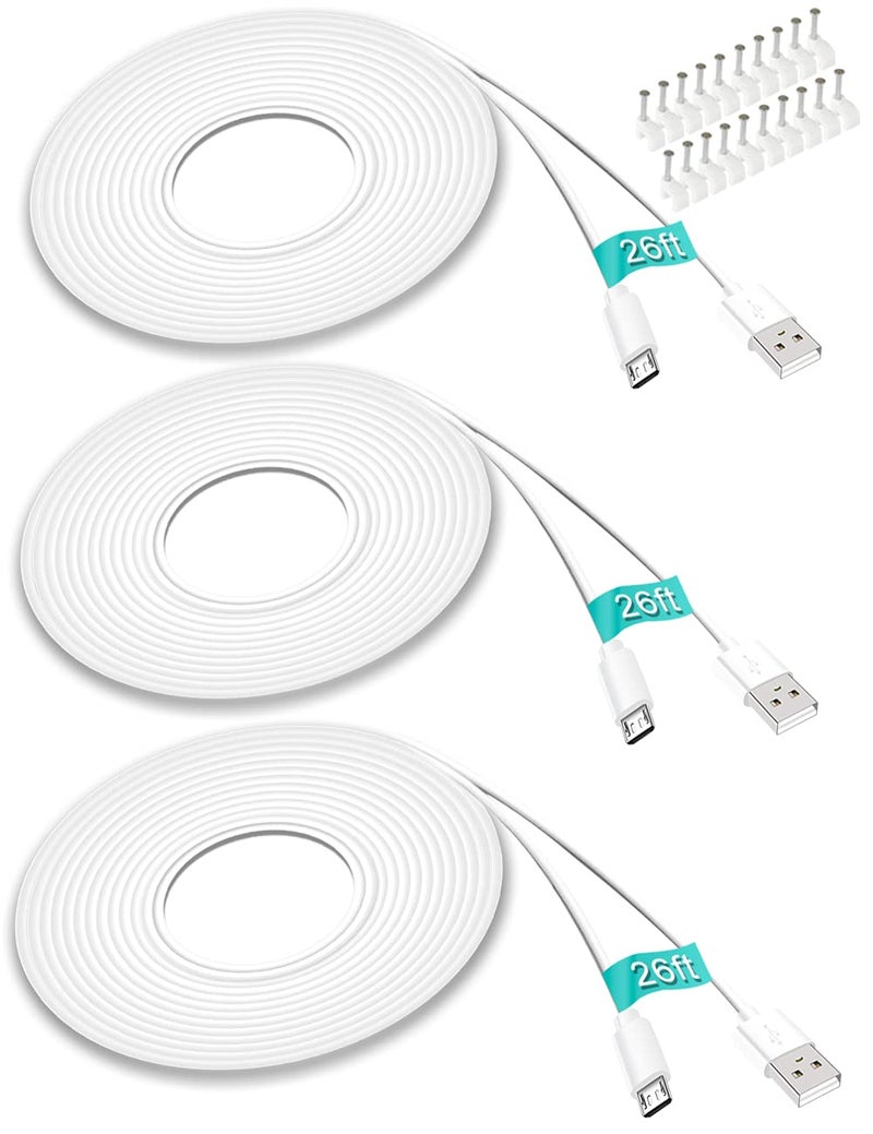 SIOCEN 3 Pack 26FT Micro USB Cable Power Extension Cord for Wyze Cam,WyzeCam Pan,YI Cam,YI Dome Home Camera,Kasa Cam,Oculus Go,Furbo Dog,Nest Cam,Blink,Long Charging Wire for Security Cameras - Image 1